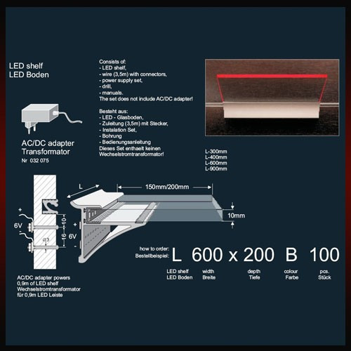 ZOBAL - LED-es üvegpolc 400x150