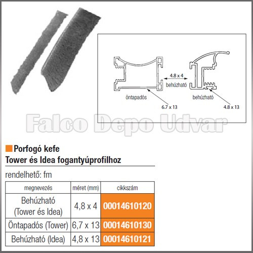 Sevroll - Tömítőkefe behúzós 4,8x13mm hátra (Modena, COTE) Szürke