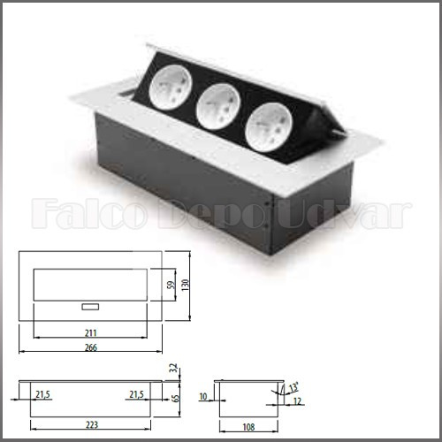 Konnektor Munkalapba Felbillenős Aluminium 3x220V 266x130x65mm