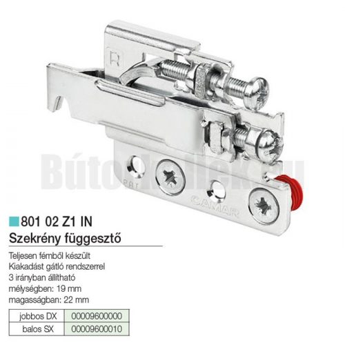 Szekrény függesztő CAMAR 801 02 Z1 IN DX 60×50×10 Jobbos Dübeles