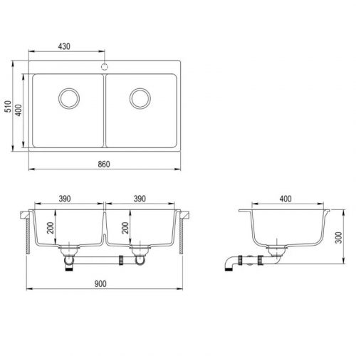 EVIDO Quadro 9 gránit mosogató 860x510mm Bézs 2 medence